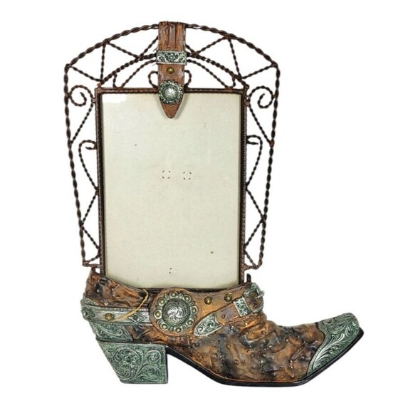 Vintage Boho Western Blingy Rustic Cowboy Boot 5"x7" Picture Frame - Picture 7 of 8